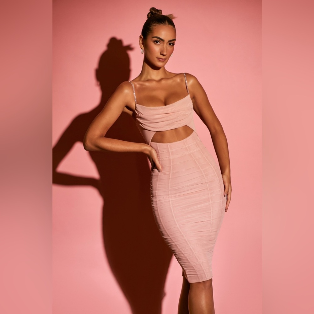 CORSICA Embellished Strap Cut Out Midi Dress in Rose….Sz: 4